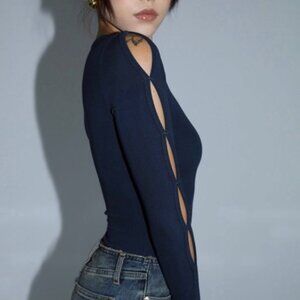 Dark Blue Keyhole Bodysuit
